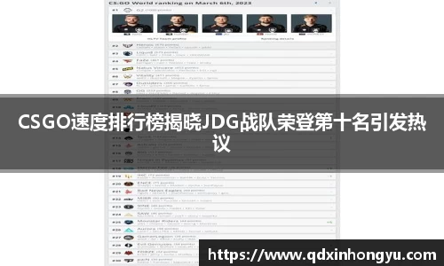 CSGO速度排行榜揭晓JDG战队荣登第十名引发热议